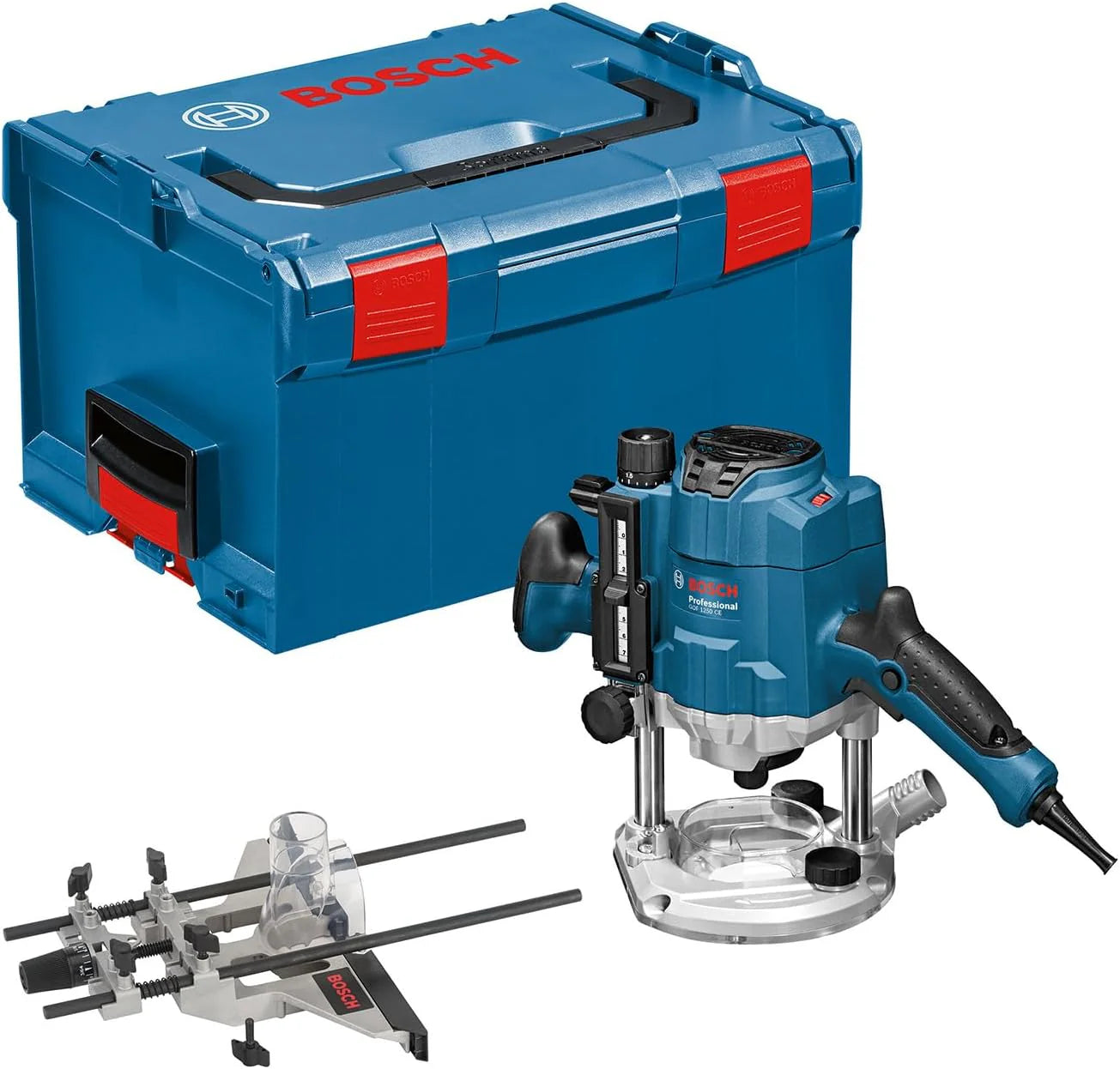 Bosch Professional bovenfreesmachine GOF 1250 CE (steeksleutel 19 mm, parallelgeleider met fijninstelling, kopieerhulsadapter, spantang, L-BOXX 238)