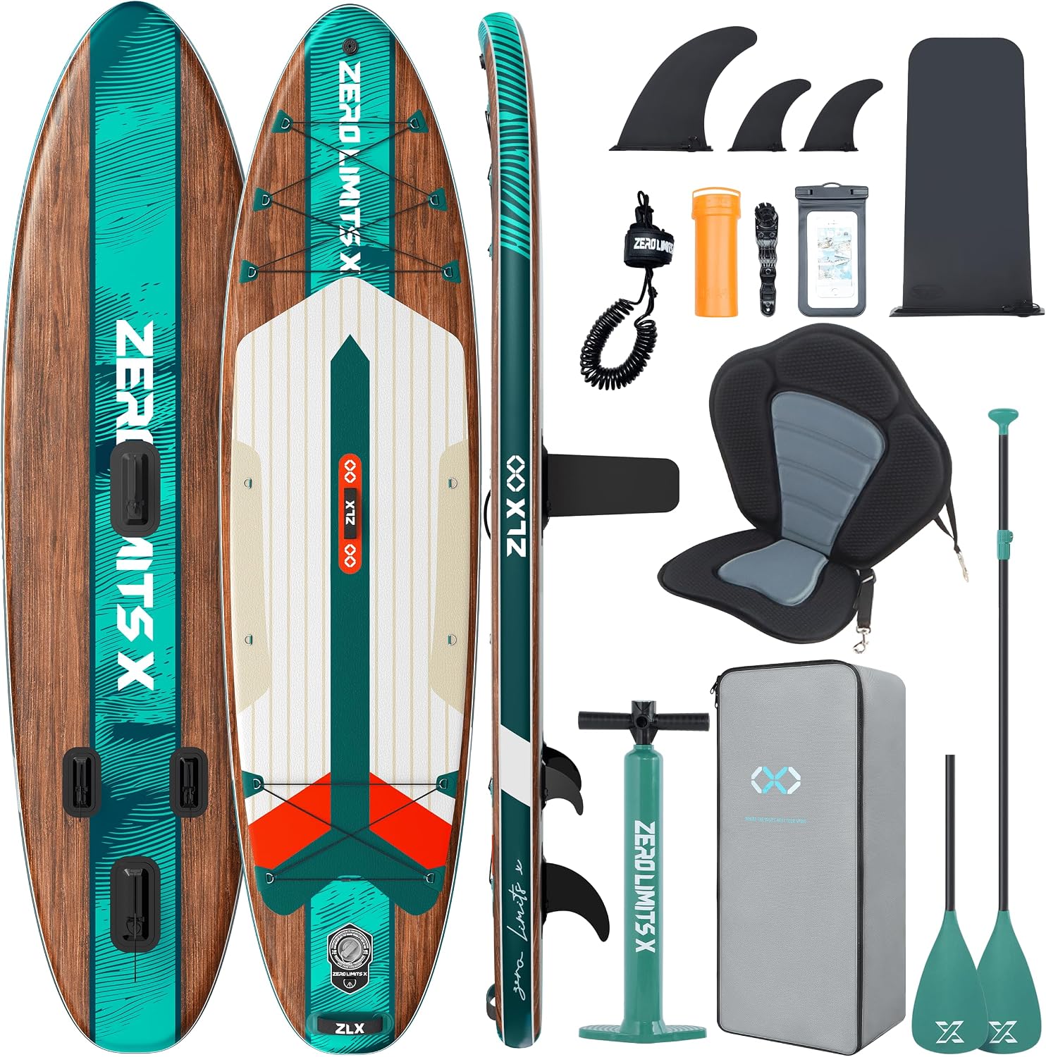 ZLX Opblaasbare SUP 10'6" Paddleboard voor Volwassenen – Antislip Stabiel Deck, Unieke Middenvin, Inclusief Premium Accessoires, Geschikt voor Beginners en Gevorderden