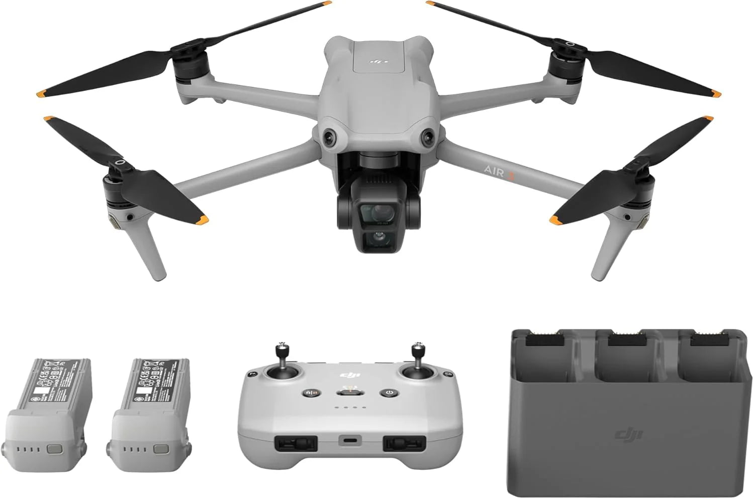 DJI Air 3 Fly More Combo met DJI RC-N2 afstandsbediening, drone camera voor volwassenen 4K HDR, middelgrote tele- en groothoek- dubbele primaire camera, max. vliegtijd 46 min., O4, twee extra accu's(DJI Air 3 Fly More Combo)