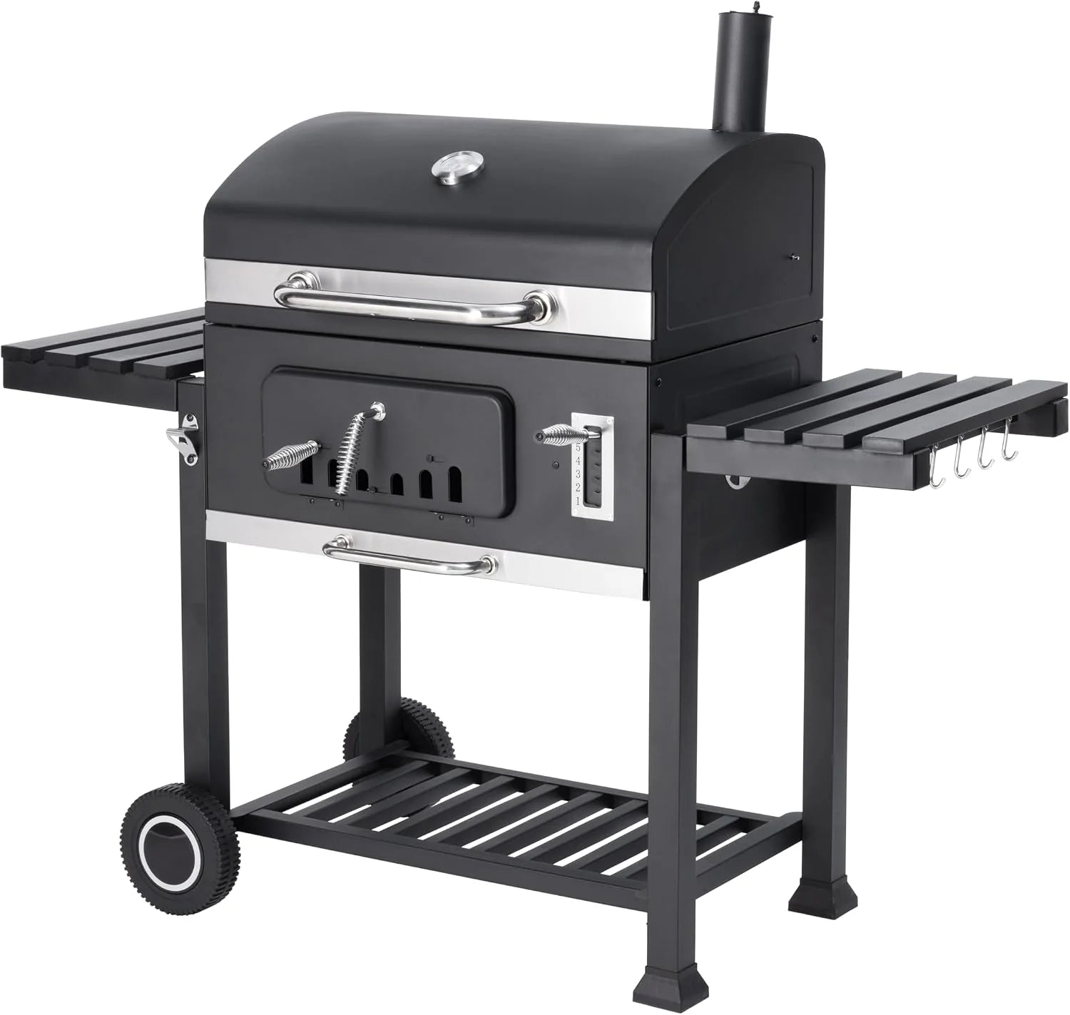 Tarrington House Houtskoolbarbecue Memphis XL, staal, 153 x 71 x 136 cm, met opklapbare zijtafels, deksel met thermometer, 2 wielen, zwart